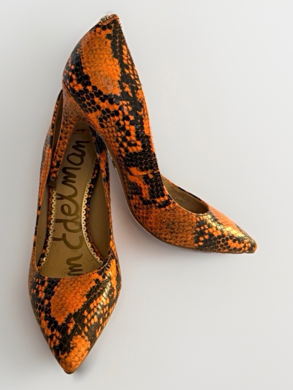 Sam Edelman Hazel Orange Black Snake Print Point Toe Stiletto Pumps Heels 6 READ